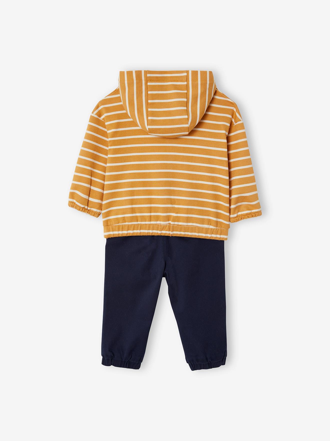 Conjunto de moletom com capuz e calça listrada bege tamanho médio para bebê