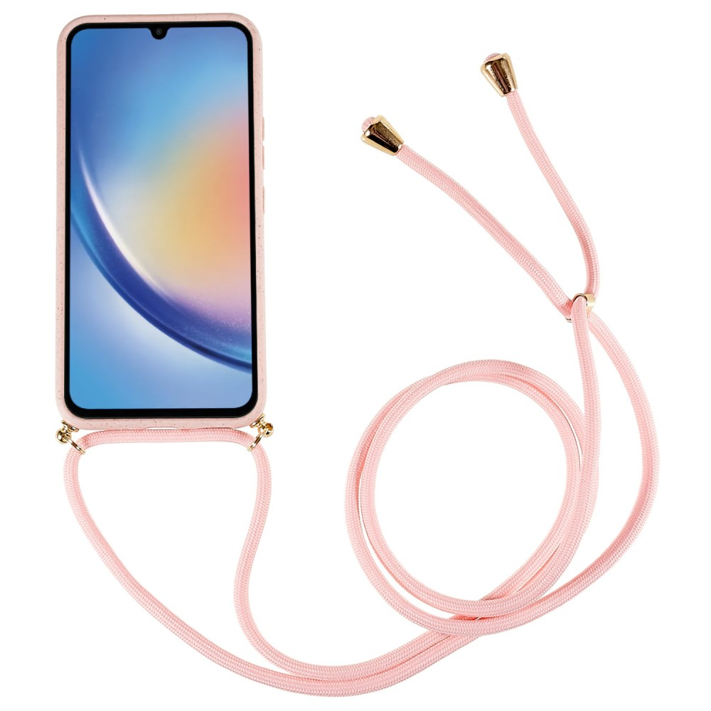 Samsung Galaxy A34 5G Necklace Bio Gummi Case Hülle Eco Friendly Nachhaltig Kompostierbar   Handykette (150cm) - Rosa