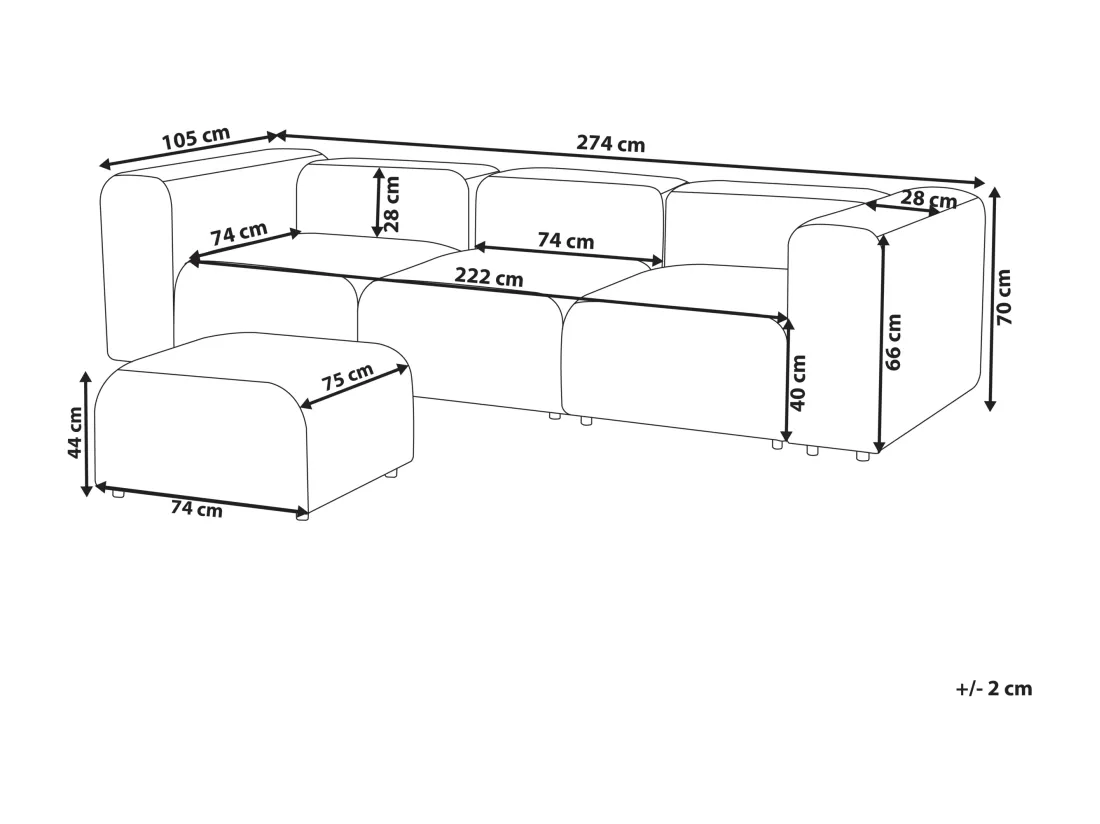 Canapé 3 places modulable avec ottoman en velours gris FALSTERBO
