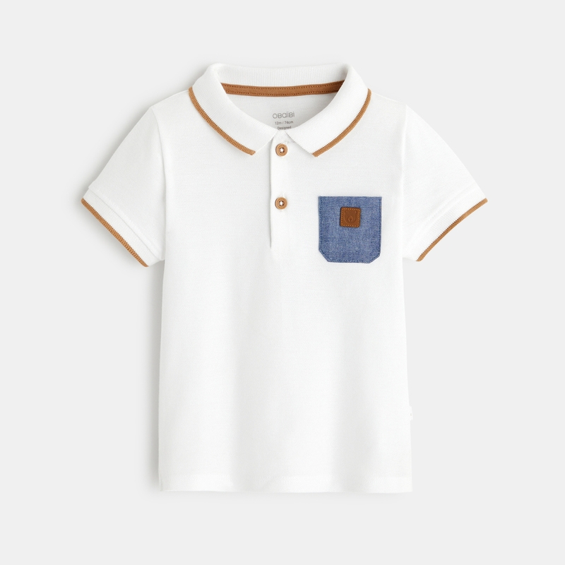 Polo maille piquée patch ours blanc bébé garçon