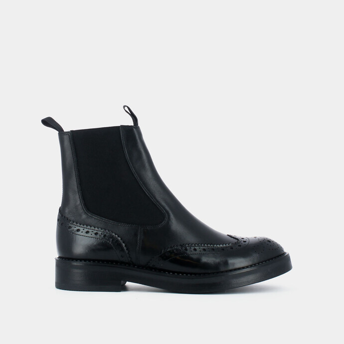 Boots à élastiques et surpiqûres  en cuir noir
