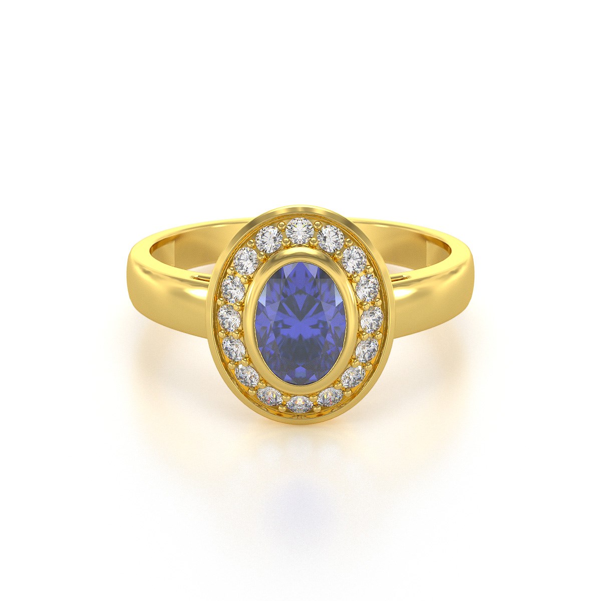 Bague ADEN Or 585 Jaune Tanzanite et diamants 2.788grs