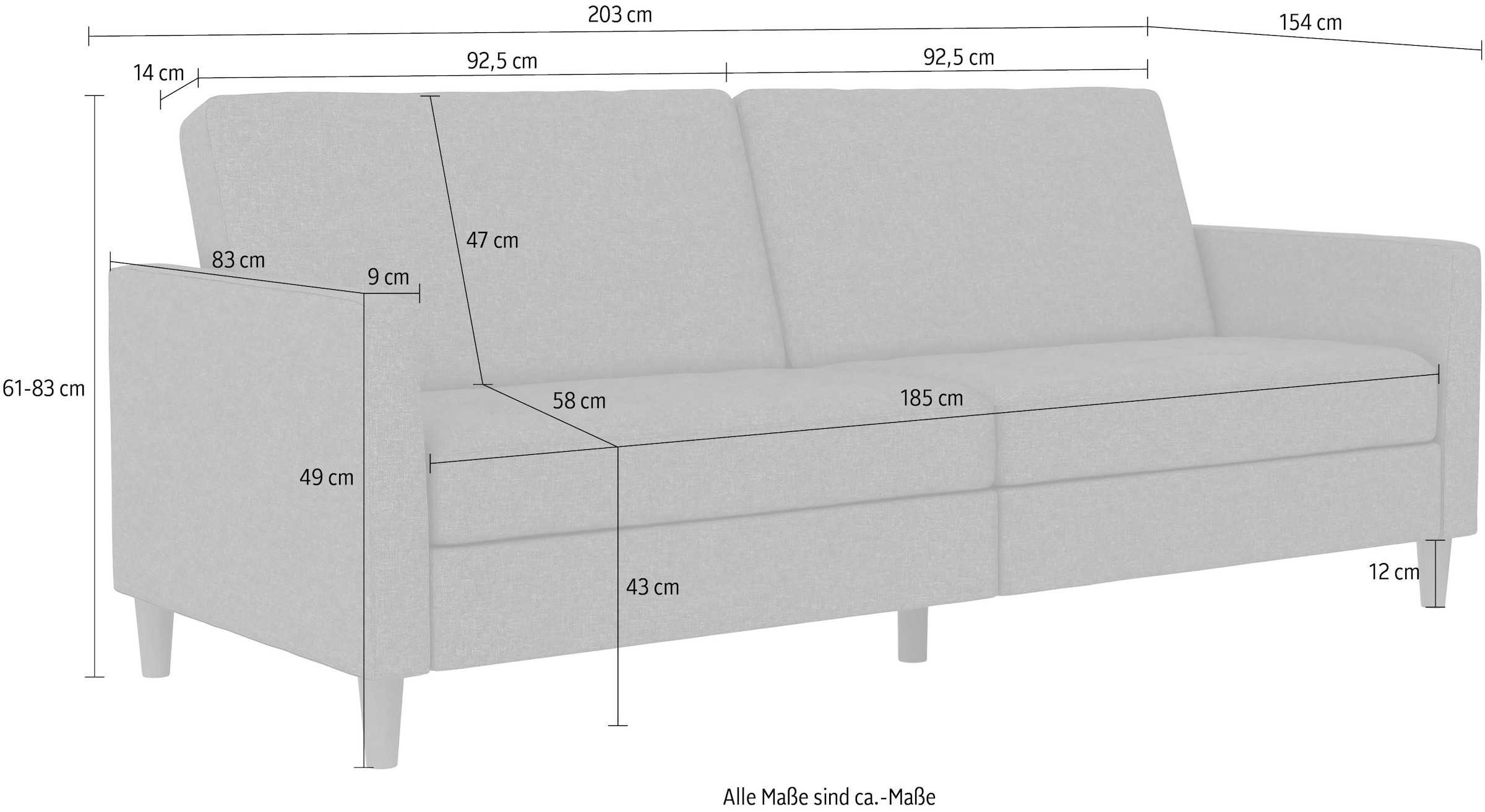Dorel Home 3-Sitzer »Presley« Sofa mit Bett-Funktion und verstellbarer Rückenlehne