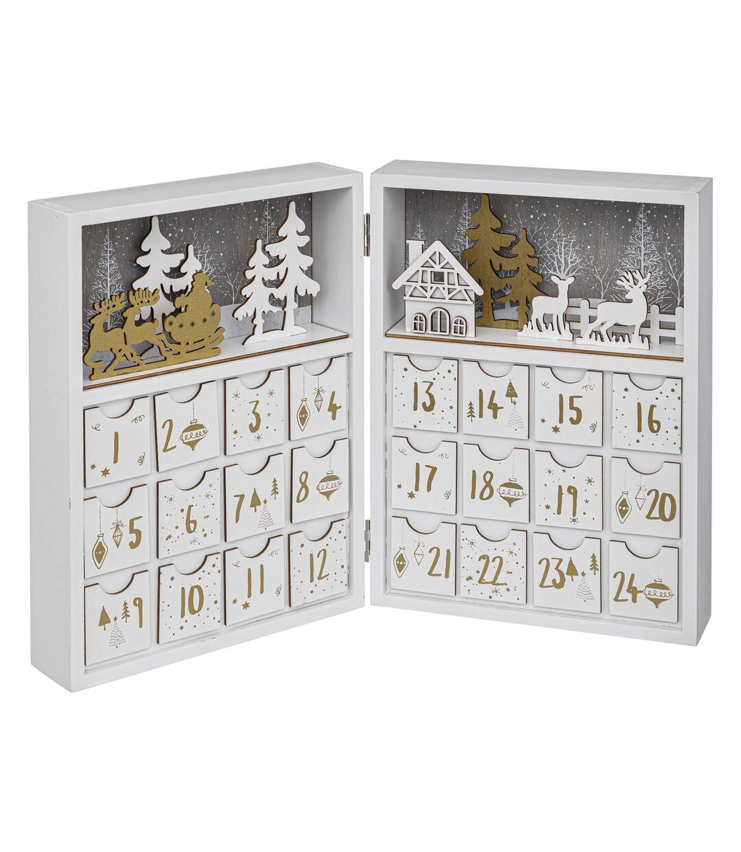 Calendrier de l'avent Laponie pliable - L42 cm - Blanc