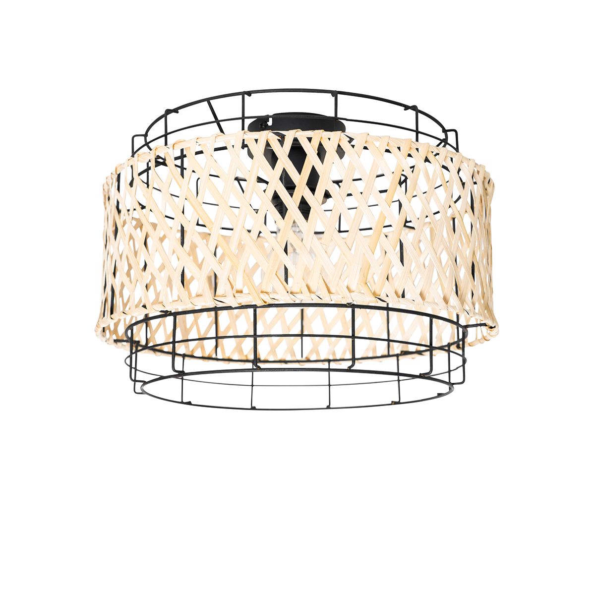 Oosterse plafondlamp zwart met bamboe - Irena