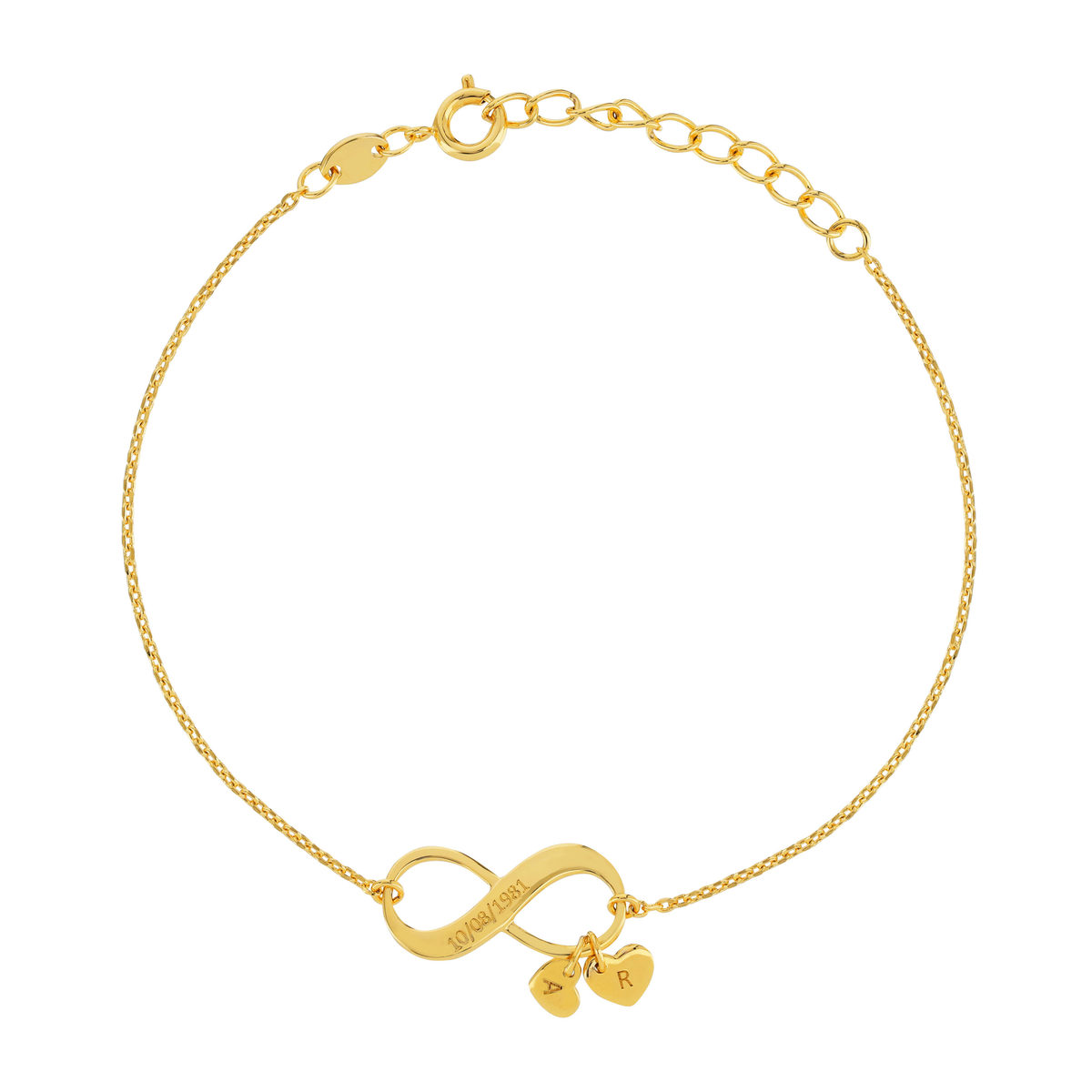 Bracelet plaqué or infini et coeurs personnalisable 21 cm