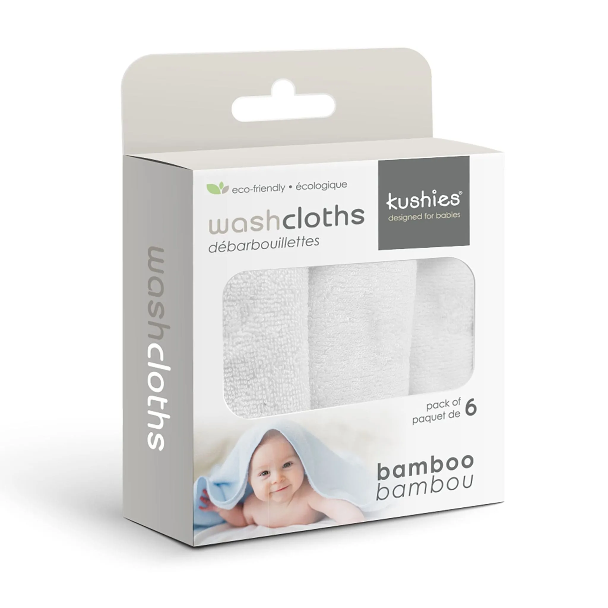 Kushies Débarbouillette Bambou Paquet de 6 - Blanc