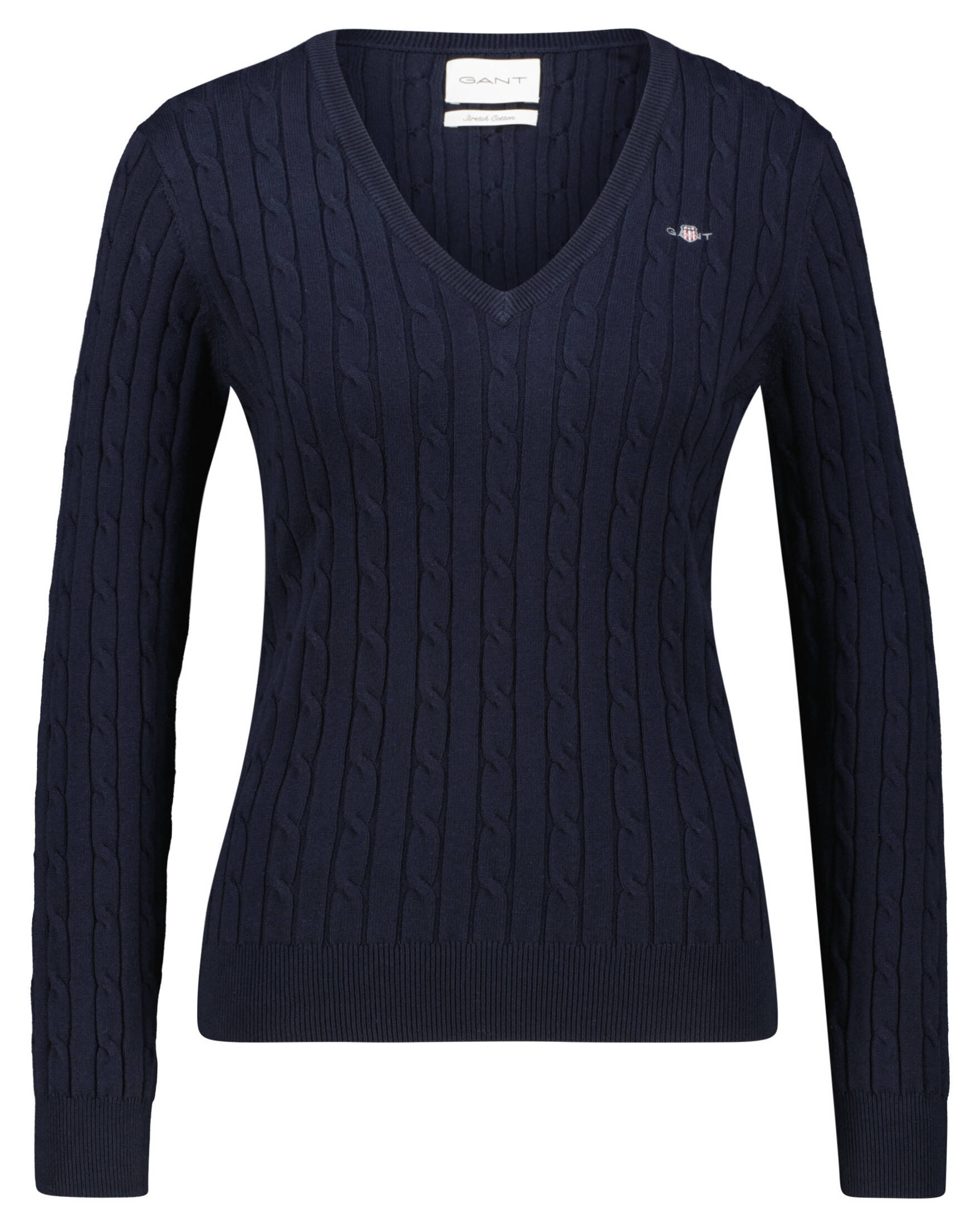 Gant| Damen Strickpullover STRETCH COTTON CABLE V-NECK