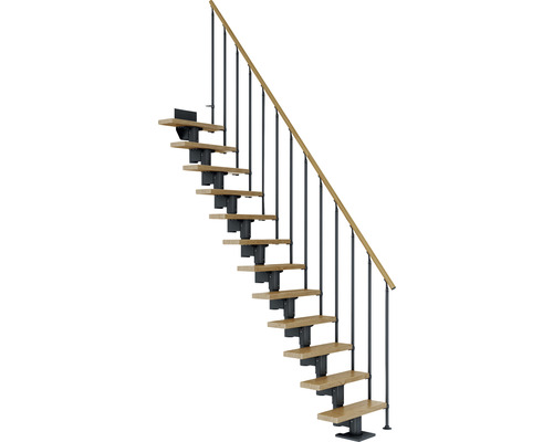 Pertura Spiros Antraciet Middentrap, Recht, 75 cm, Eiken Gelakte Balustrade, 11 Treden / 12 Stijgers