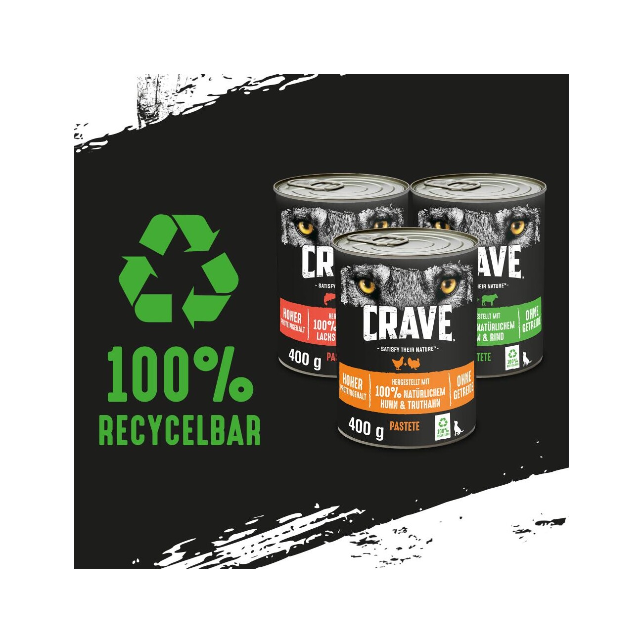CRAVE Multipack Pastete mit Huhn und Truthahn, Lamm und Rind, Lachs und Truthahn 6 x 400g