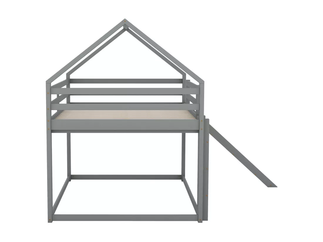 Lit superposé cabane avec toboggan - 140x200cm - Pin massif + MDF - lit pour enfants - Blanc