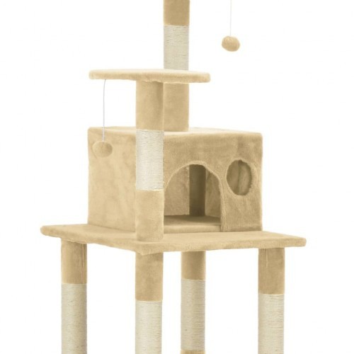 Arranhador bege para gatos com sisal.