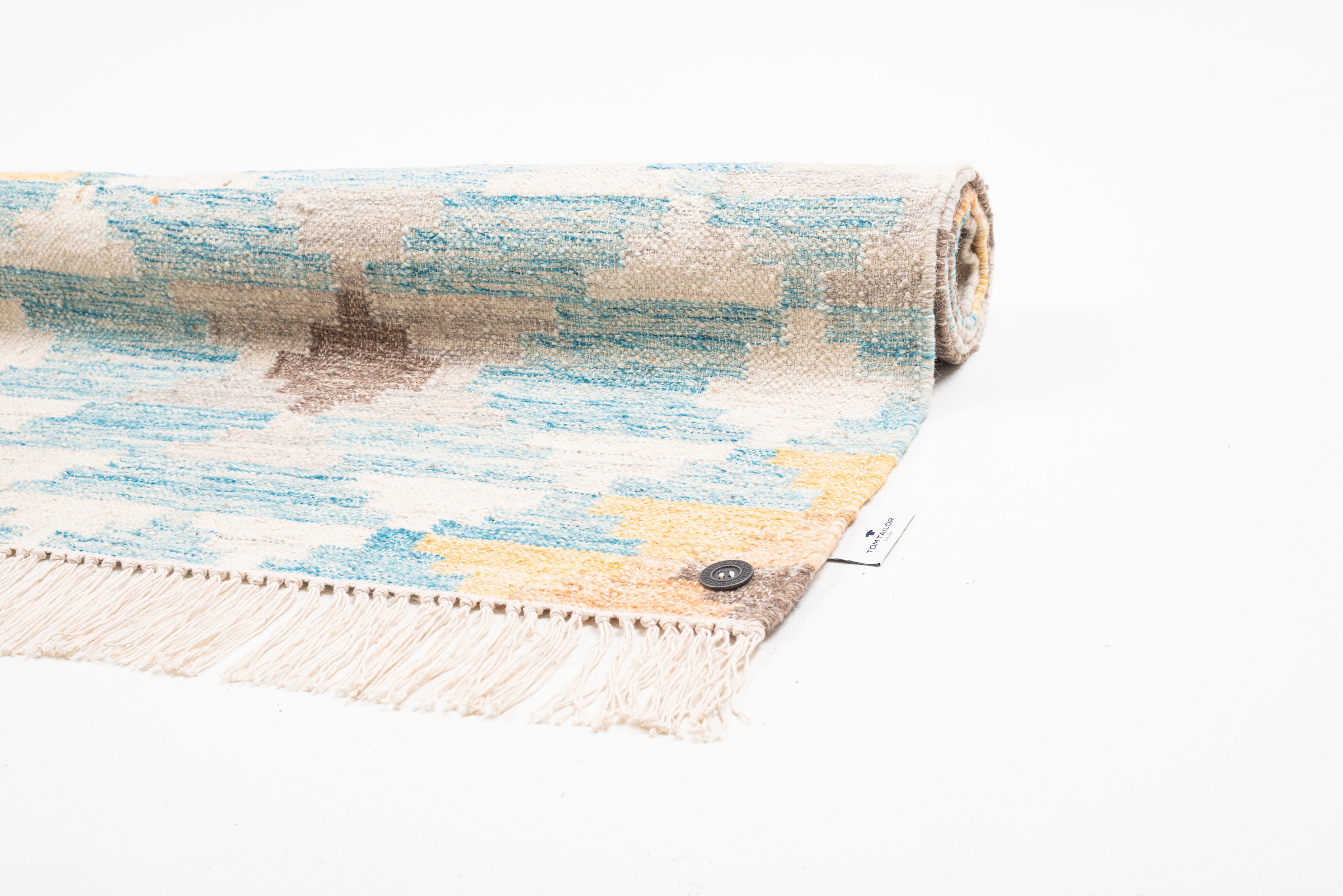 TOM TAILOR HOME Teppich »Check Kelim« rechteckig 5 mm Höhe handgewebt, mit Fransen, Boho-Style