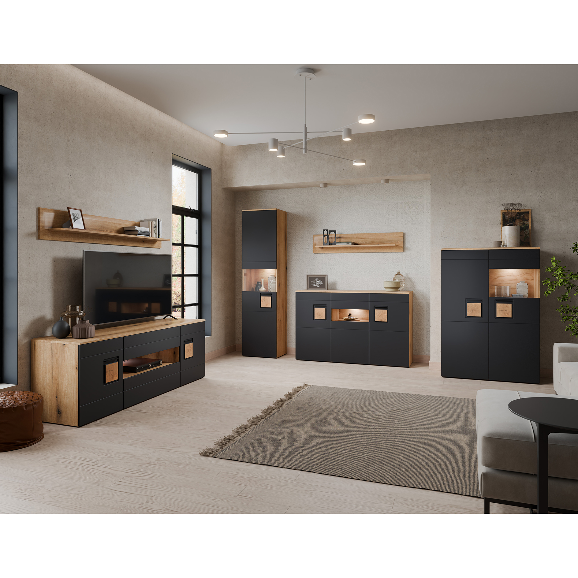Highboardvitrine - Evoke Eiche - schwarz - 96 cm