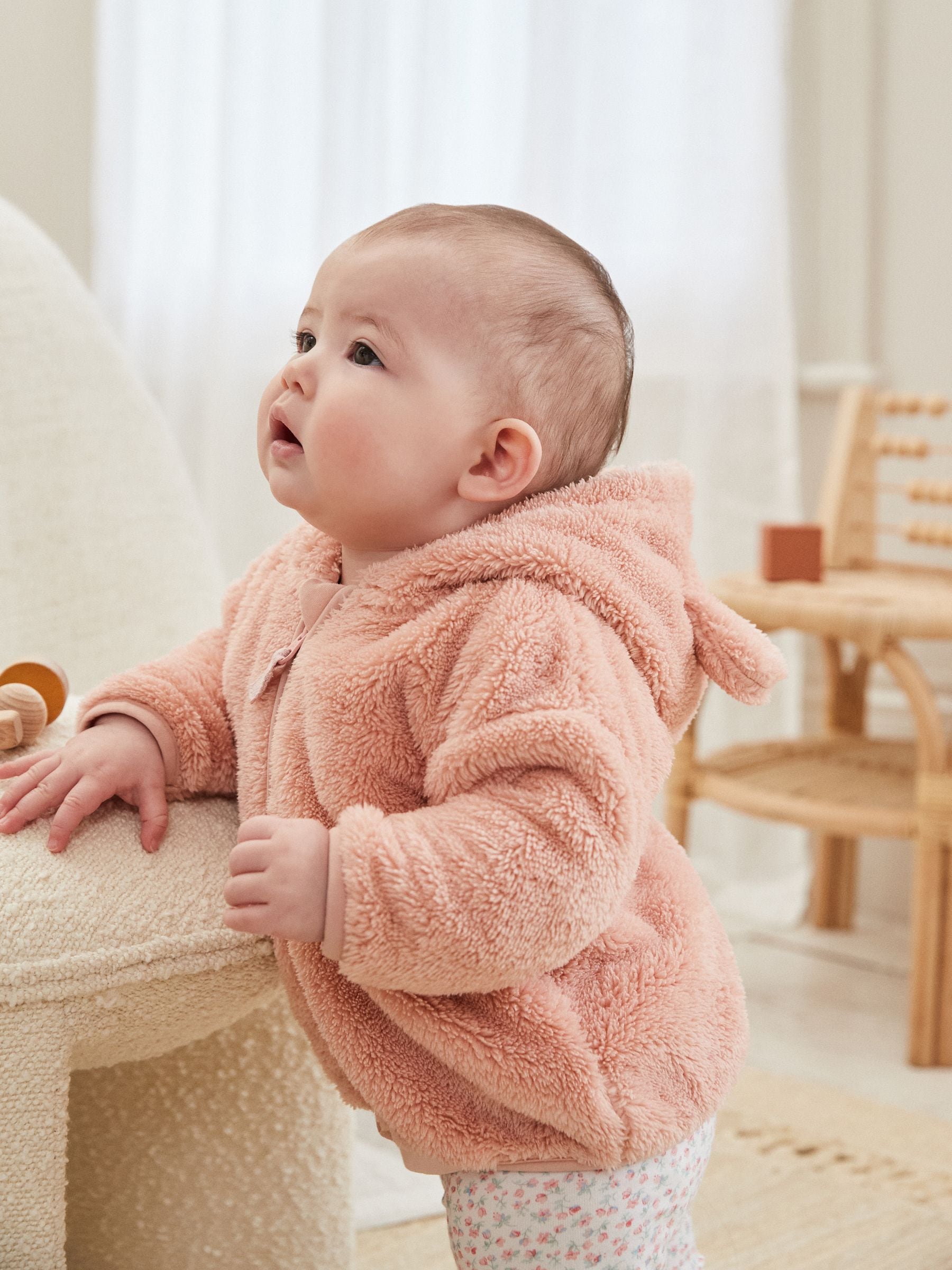 Roze - Fleece babyjack met capuchon (0mnd-2jr)