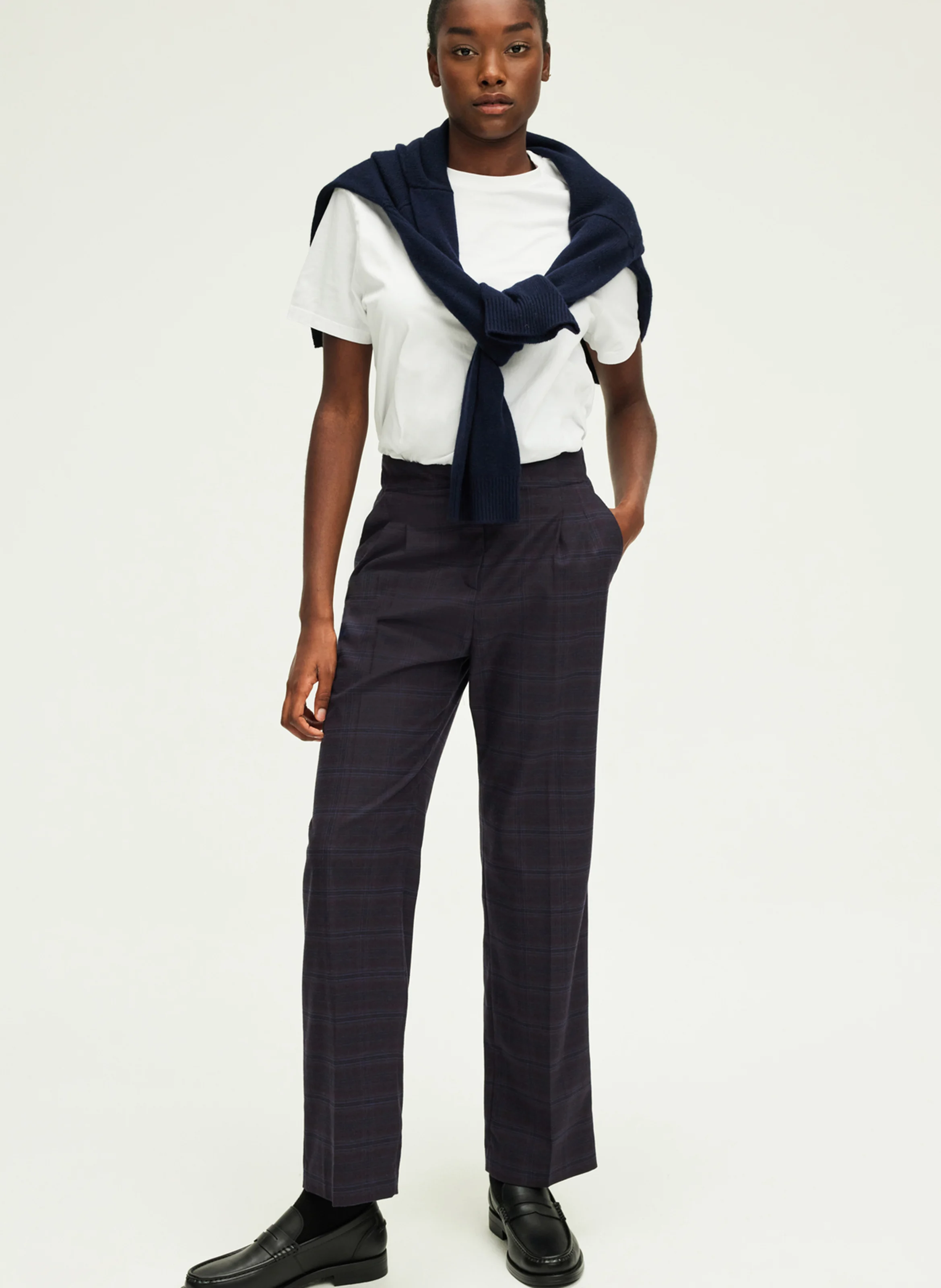 NOUHA - Pantalon carotte à carreaux | Marron
