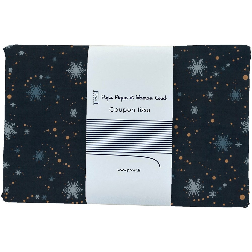 Coupon Tissu 1 M Flocons Marine Pois Cuivrés Ex1103