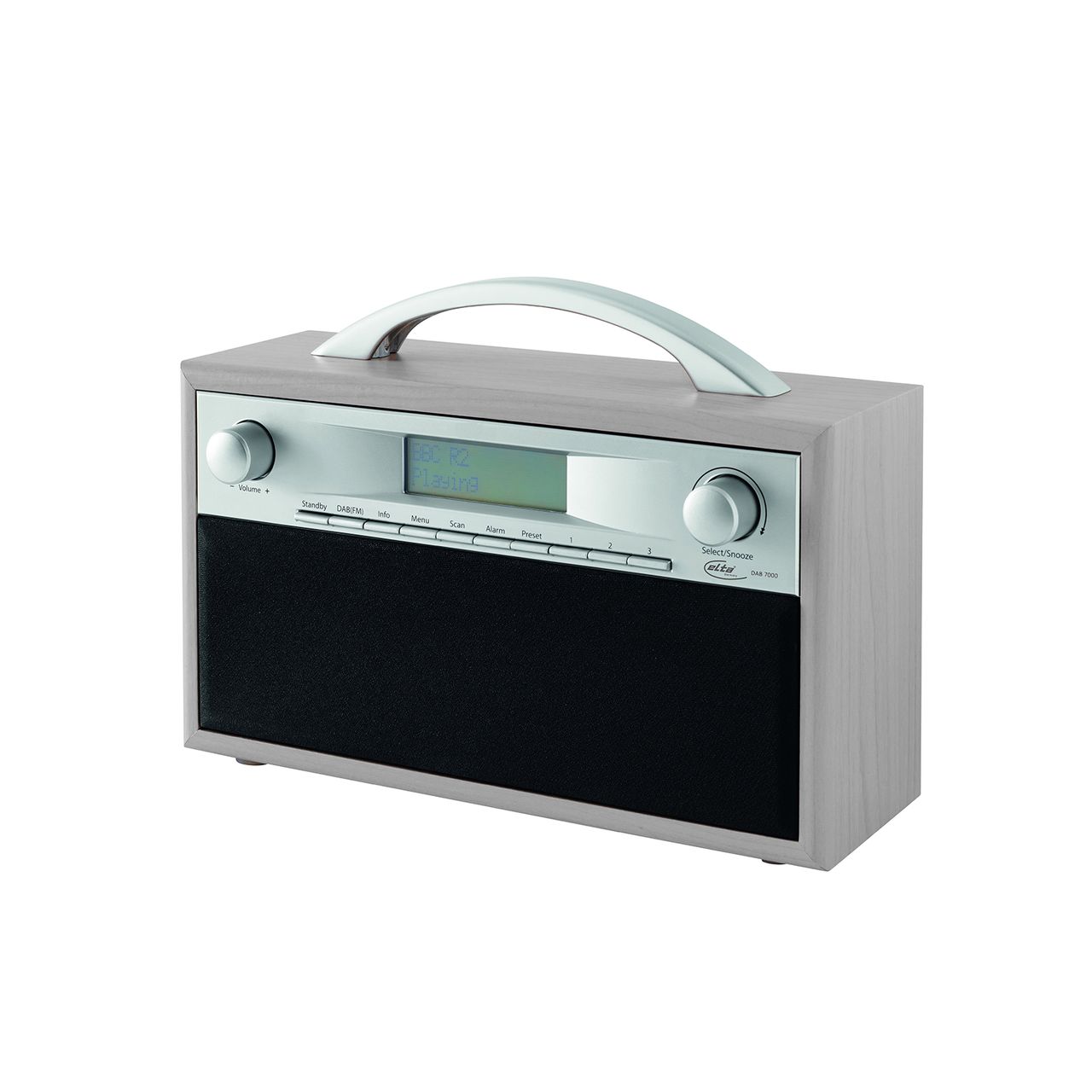 ELTA DAB+ Radio MP3 Wecker LCD-Display HolzgehäuseSilber/ Grau