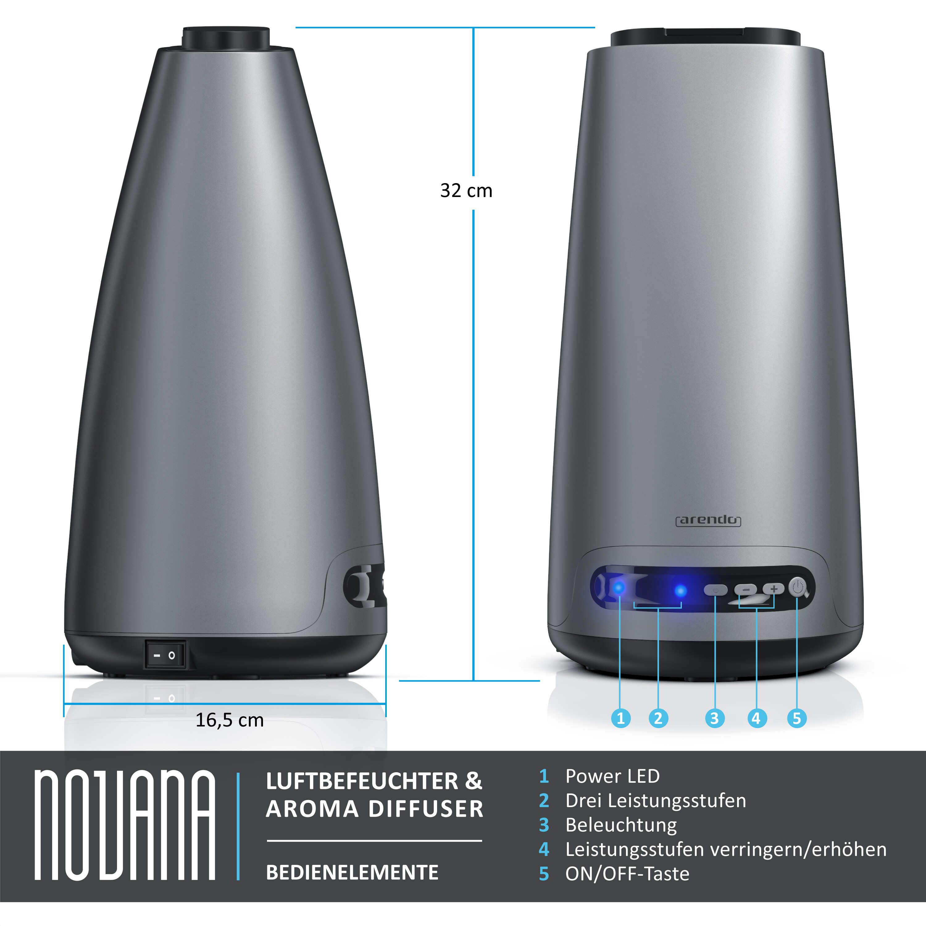 Arendo Design Luftbefeuchter mit Aroma-Reservoir - Novana