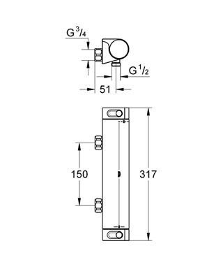 Grohe Grohtherm-2000 douchekraan thermostatisch z. koppelingen HOH=15cm chroom