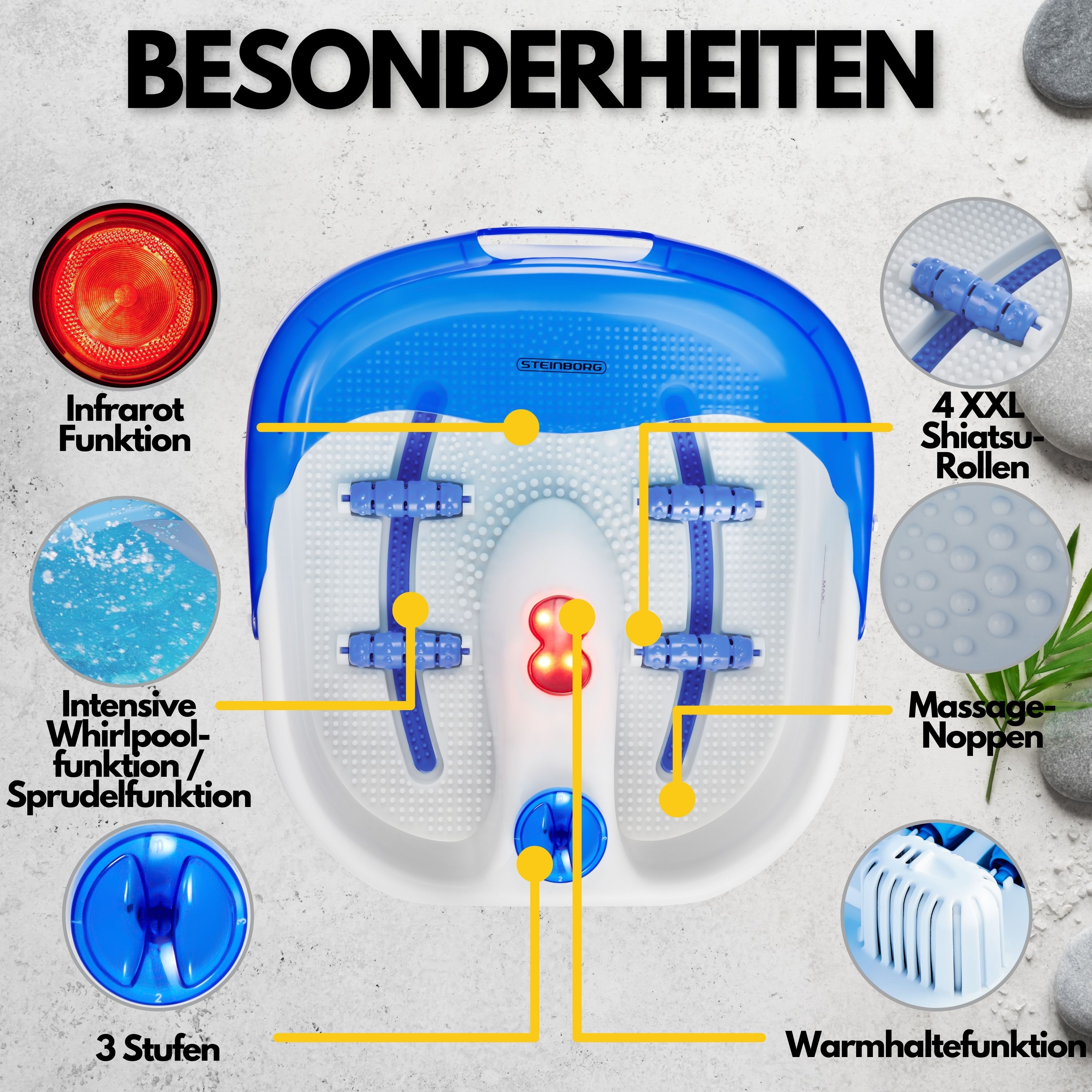 Steinborg Fußsprudelbad Massagefunktion Warmhaltefunktion 3 Stufen