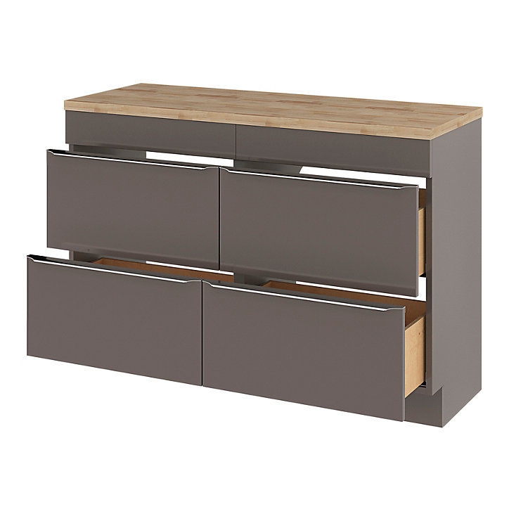 Ensemble salle de bains l.120 cm meuble à poser Imandra gris taupe brillant + plan de toilette chêne