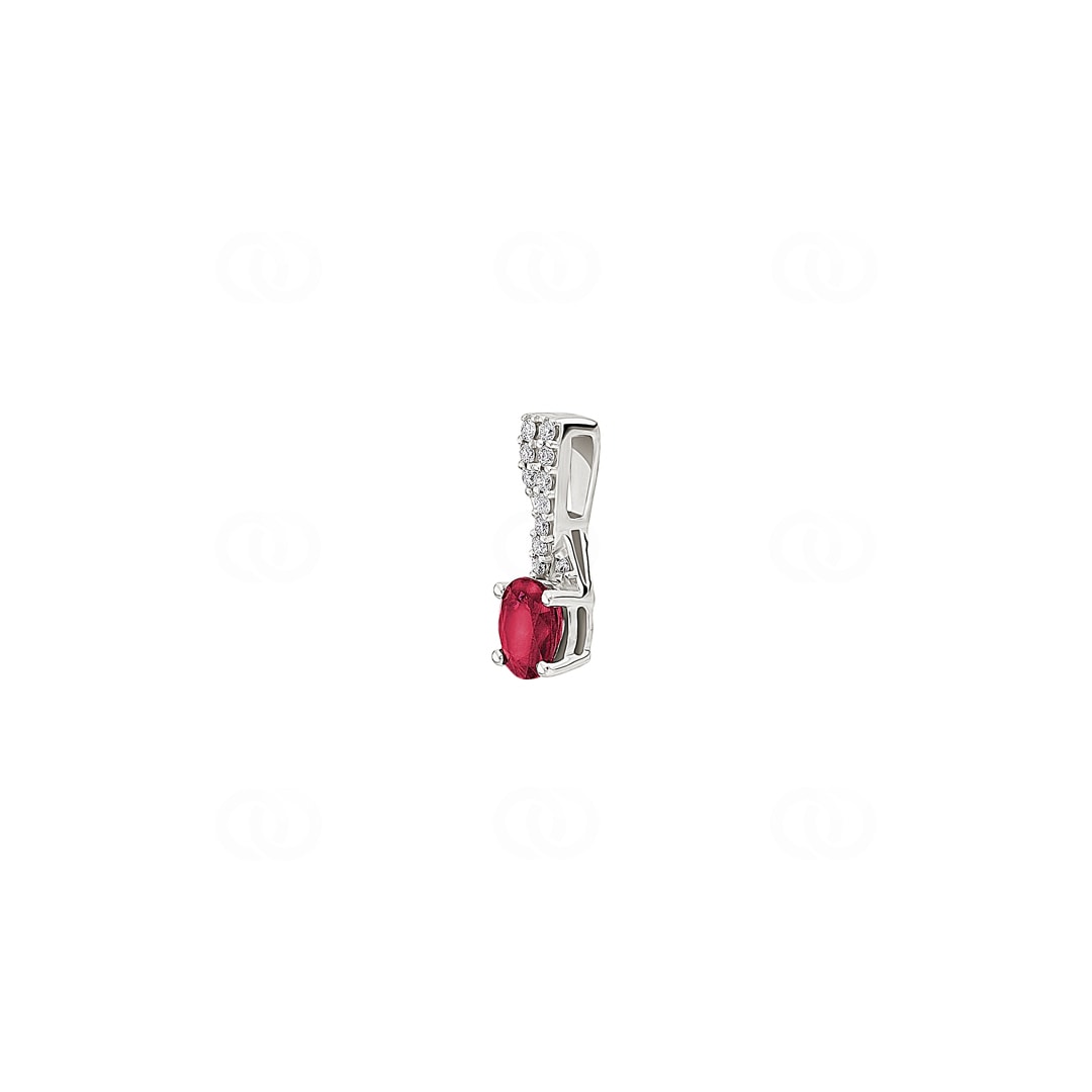 Anhänger 750/18 K Weissgold mit Rubin oval und Diamanten 0.05 ct H/si