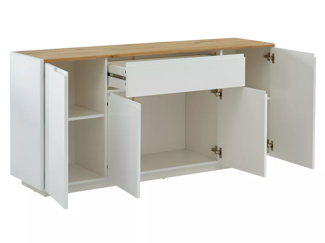 Buffet AMANI - 4 portes & 1 tiroir - MDF - Coloris: Blanc laqué et Chêne