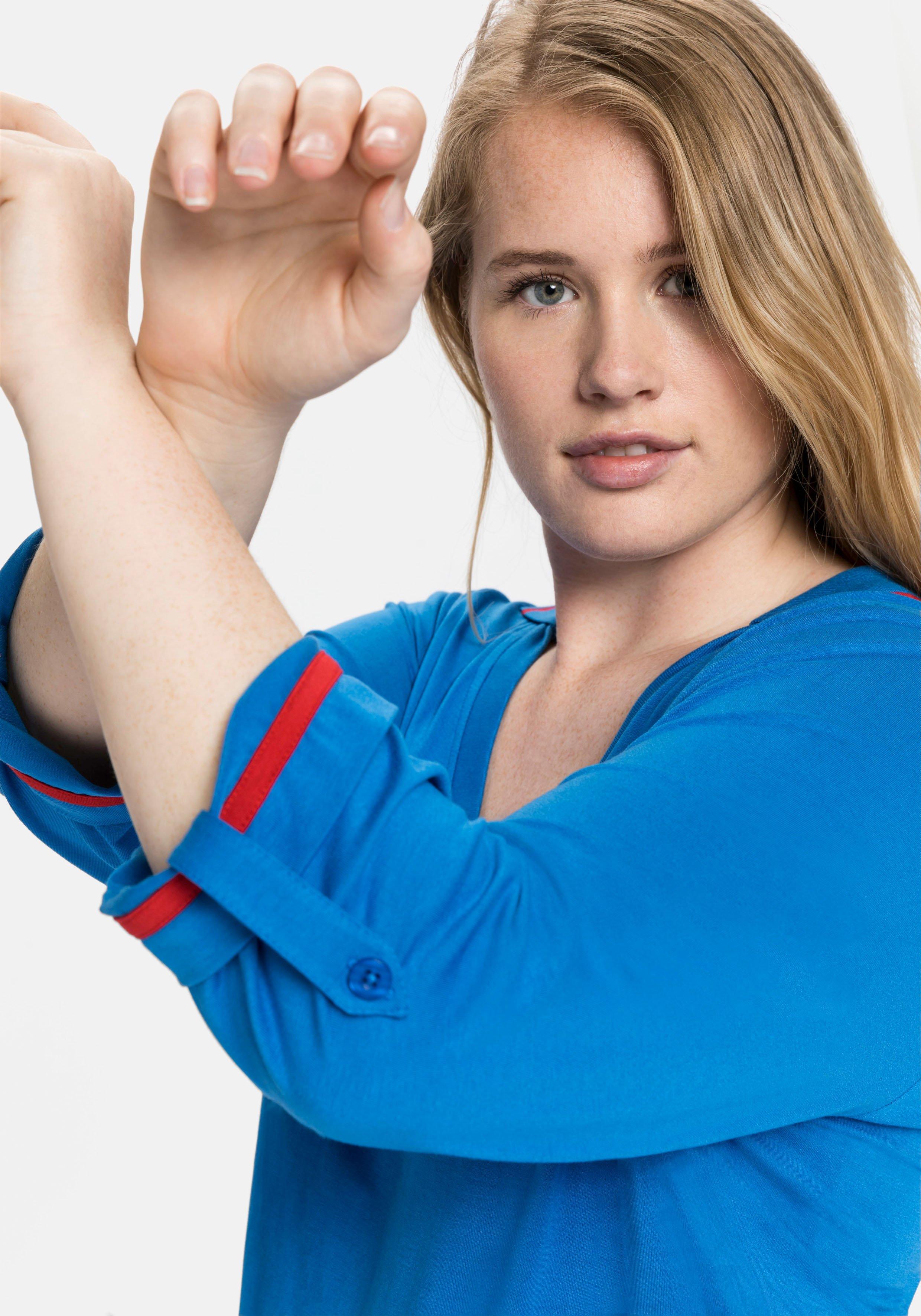 Poloshirt mit farbigen Akzenten und 7/8-Ärmel