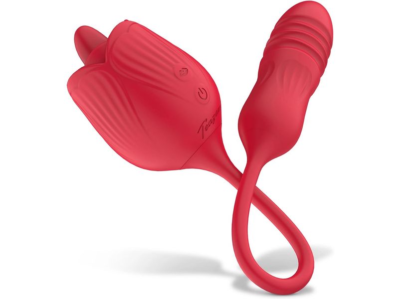 Teazers Rose Vibrator mit Stossdildo Rot Rose Vibrator wasserfest für vielseitige Nutzung