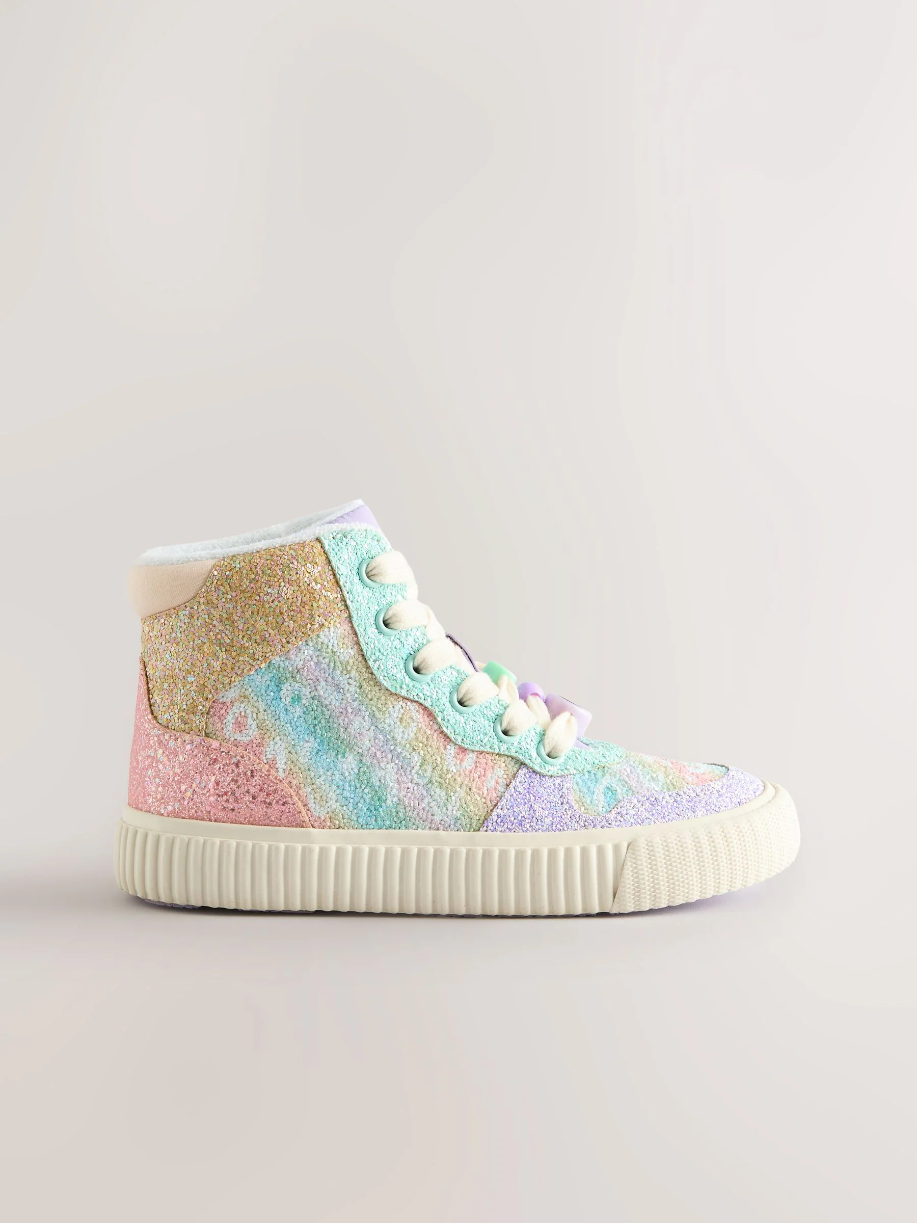 Regenboogkleurige glitters - Hoge sneakers met veters