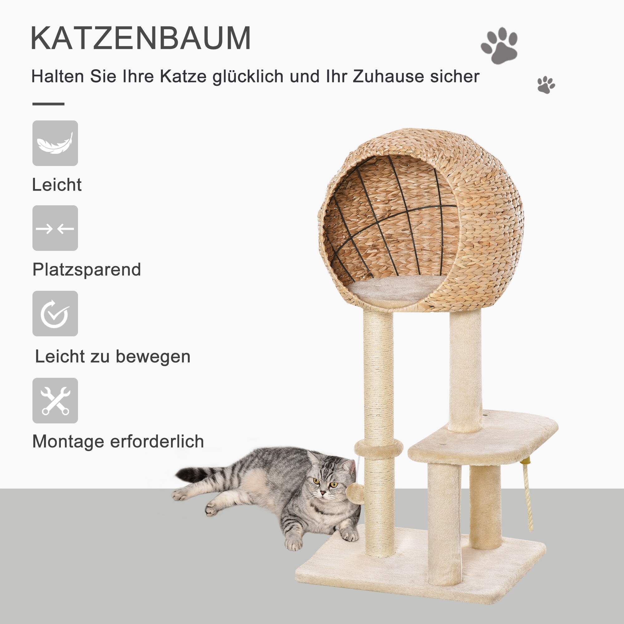 PawHut Kratzbaum mit Höhle beige 48 x 40 x 100 cm