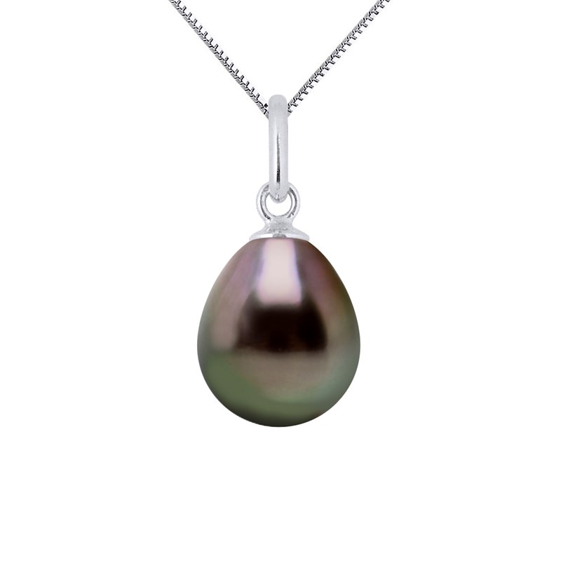 Pendentif Articulé Fil Or Blanc et Véritable Perle de Culture de Tahiti Poire 9-10 mm