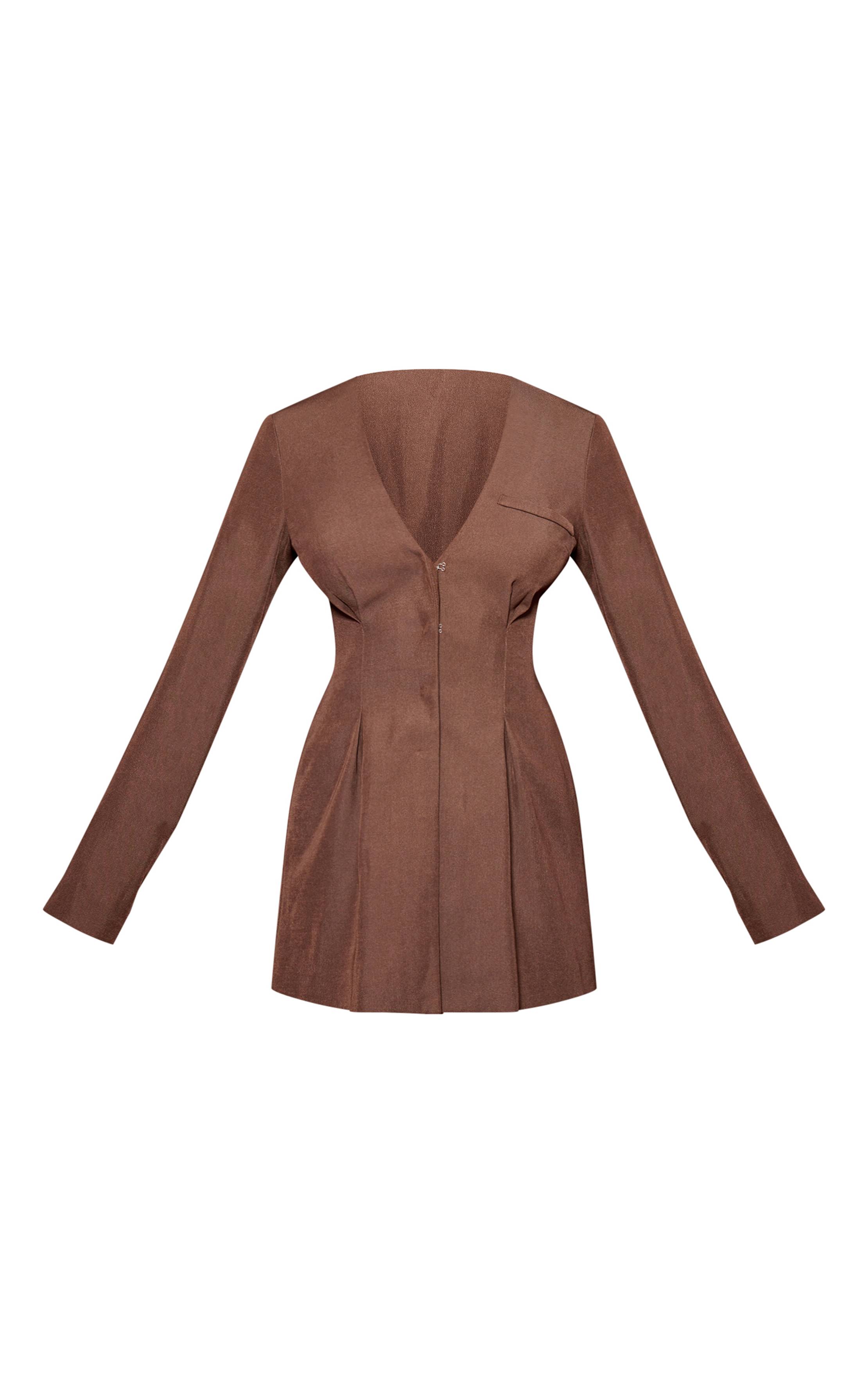Chocolat Robe Blazer Plissée À Taille Cintrée