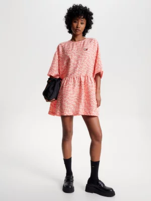 Vestido curto evasê com estampa psicodélica