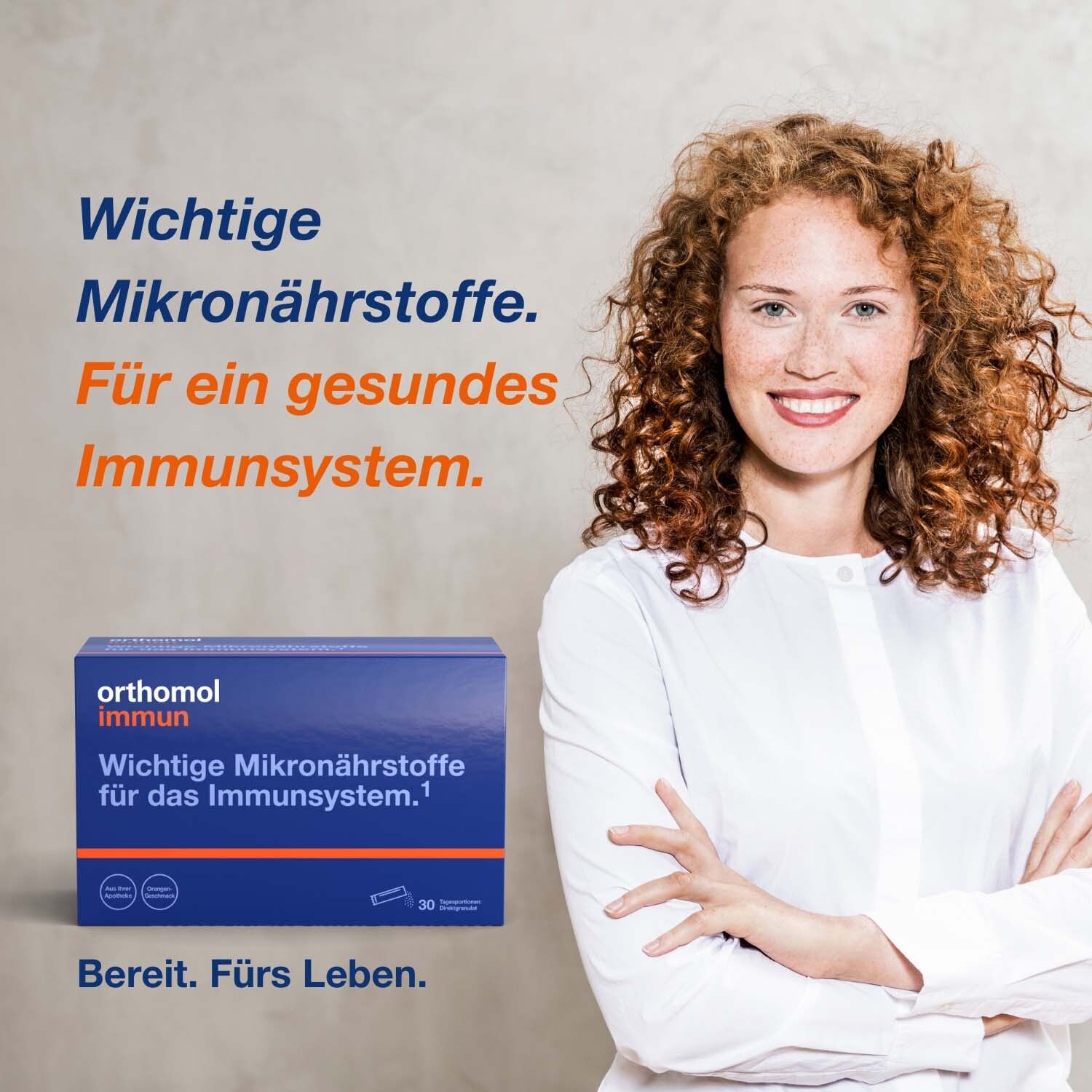 Orthomol Immun - Mikronährstoffe zur Unterstützung des Immunsystems - mit Vitamin C, Vitamin D und Zink - Direktgranulat Orangen-Geschmack