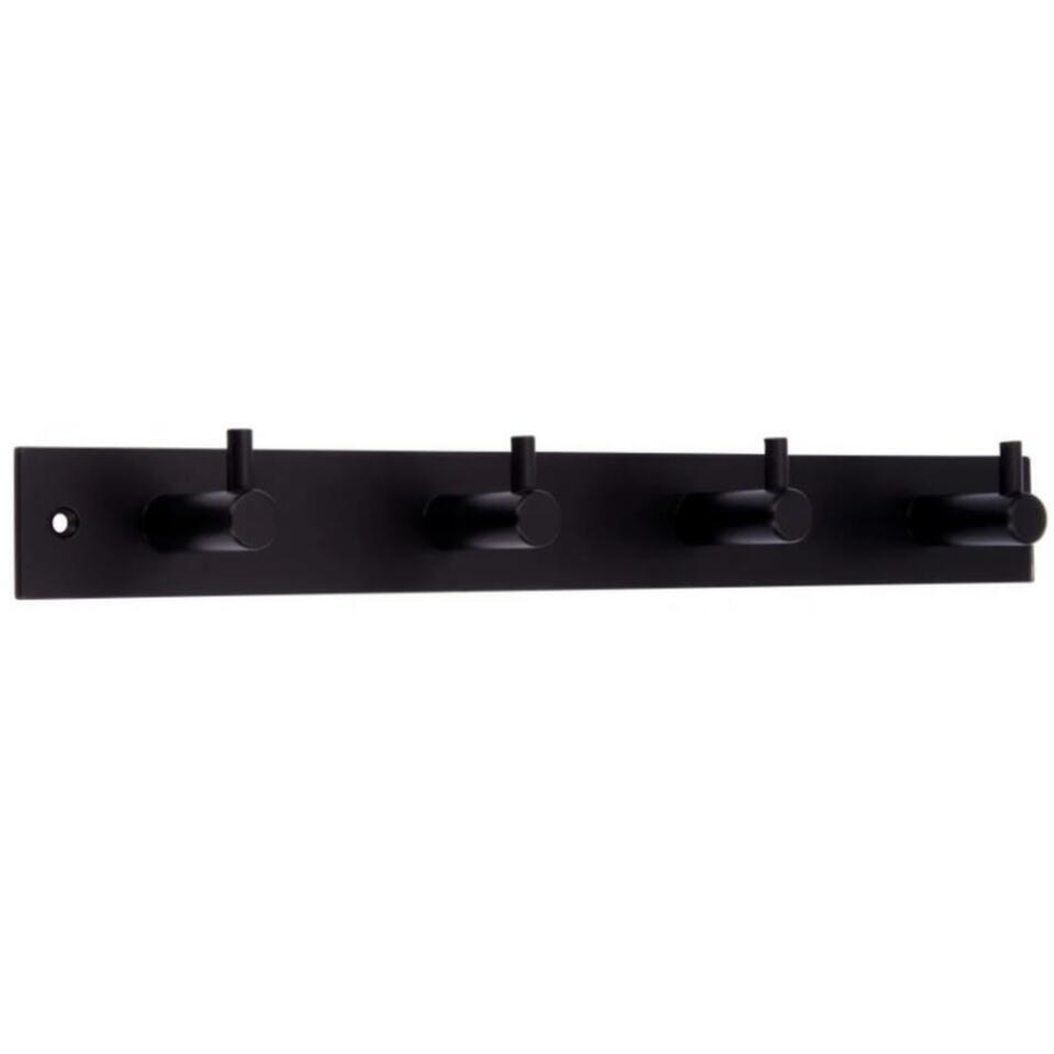 Wandkapstok - zwart - met 4 jashaken - metaal - 4 x 32 cm
