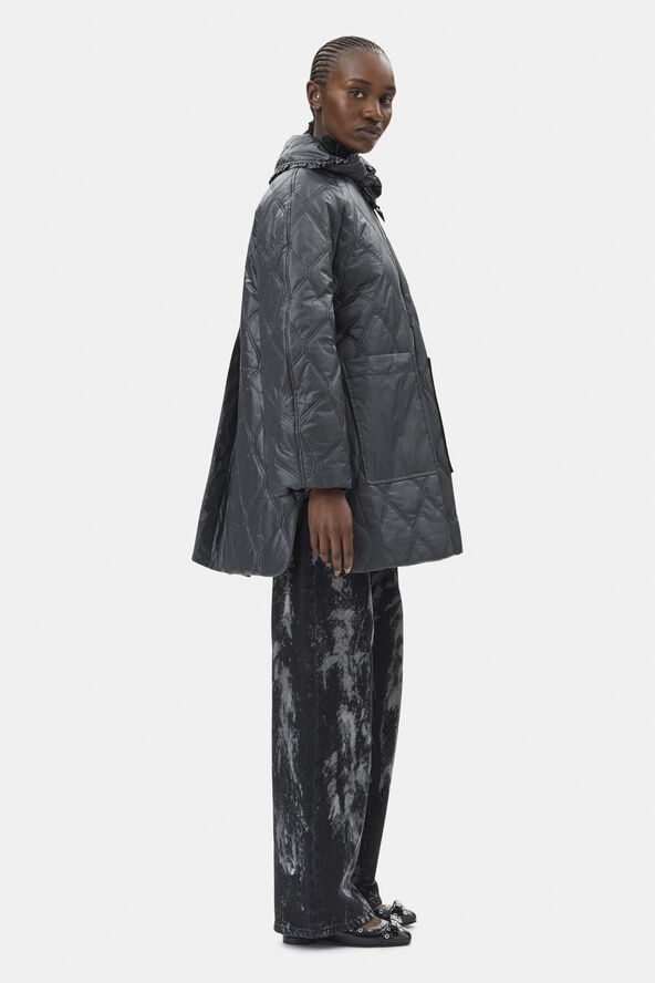 Ganni Shiny Quilt Midi Jacket Black sand