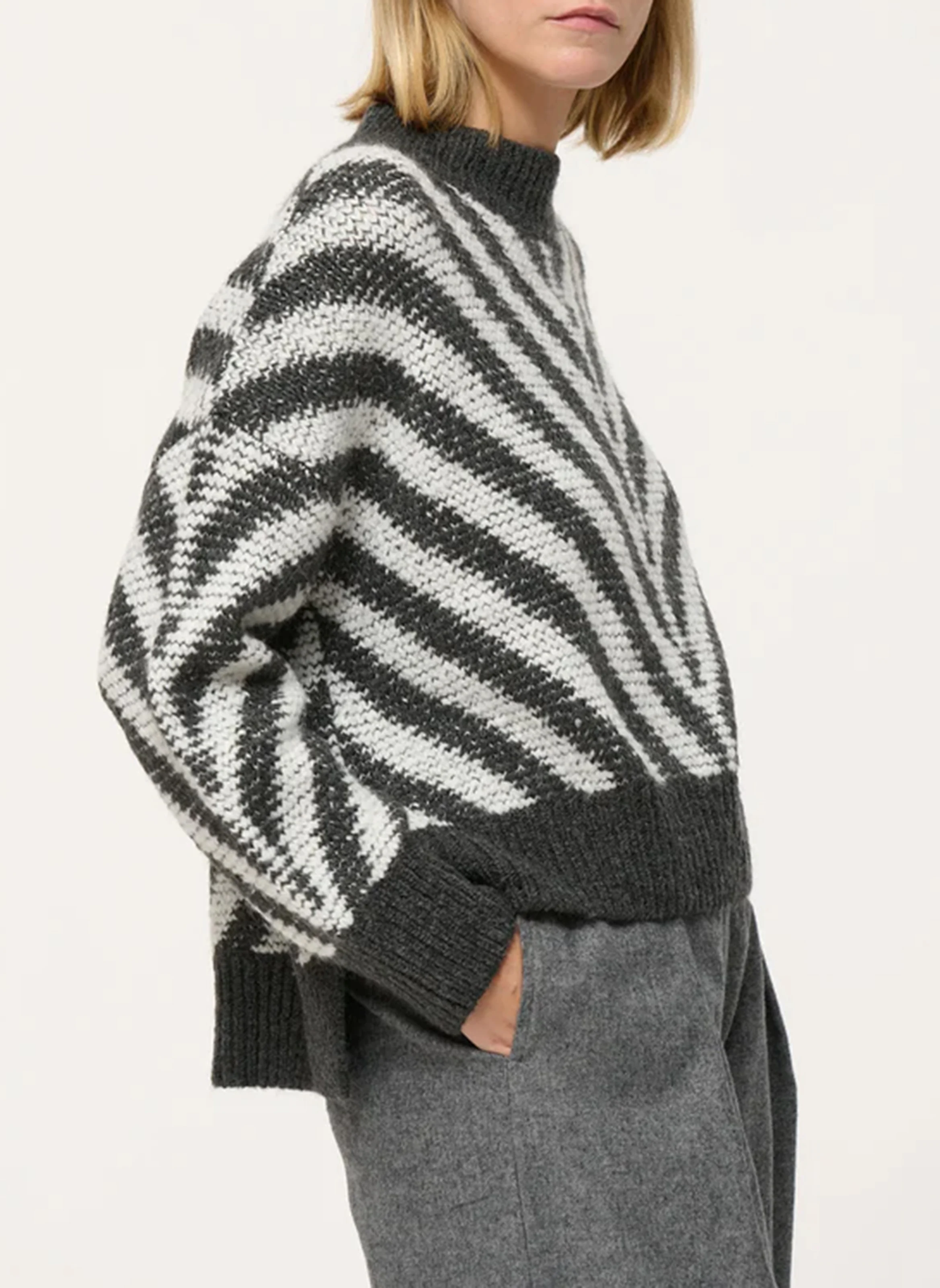 Pull col montant oversize en maille | Gris
