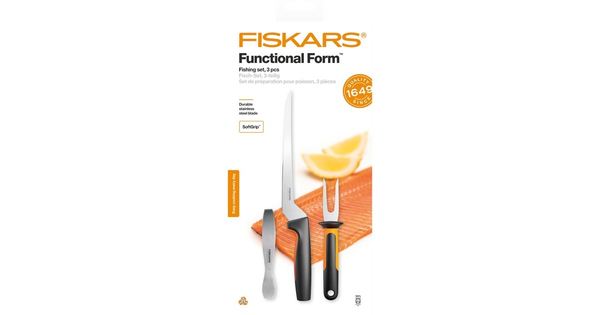 FiskarsFunctional Form Visset 3-delig bestek  (Zwart/roestvrij staal, Japans roestvrij staal | handvat met SoftGrip)