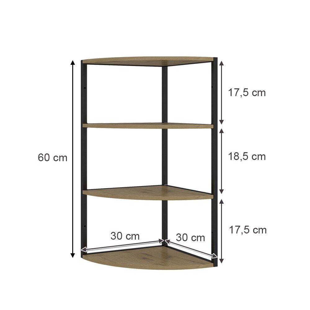 Vicco Eckregal Fyrk, 30 x 60 cm, Eiche Schwarz, 3 Ebenen, Wandregal, Industrial