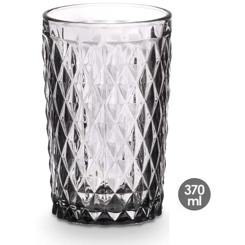 Vivalto Drinkglazen Diamonds - grijs glas - 6x - 370 ml