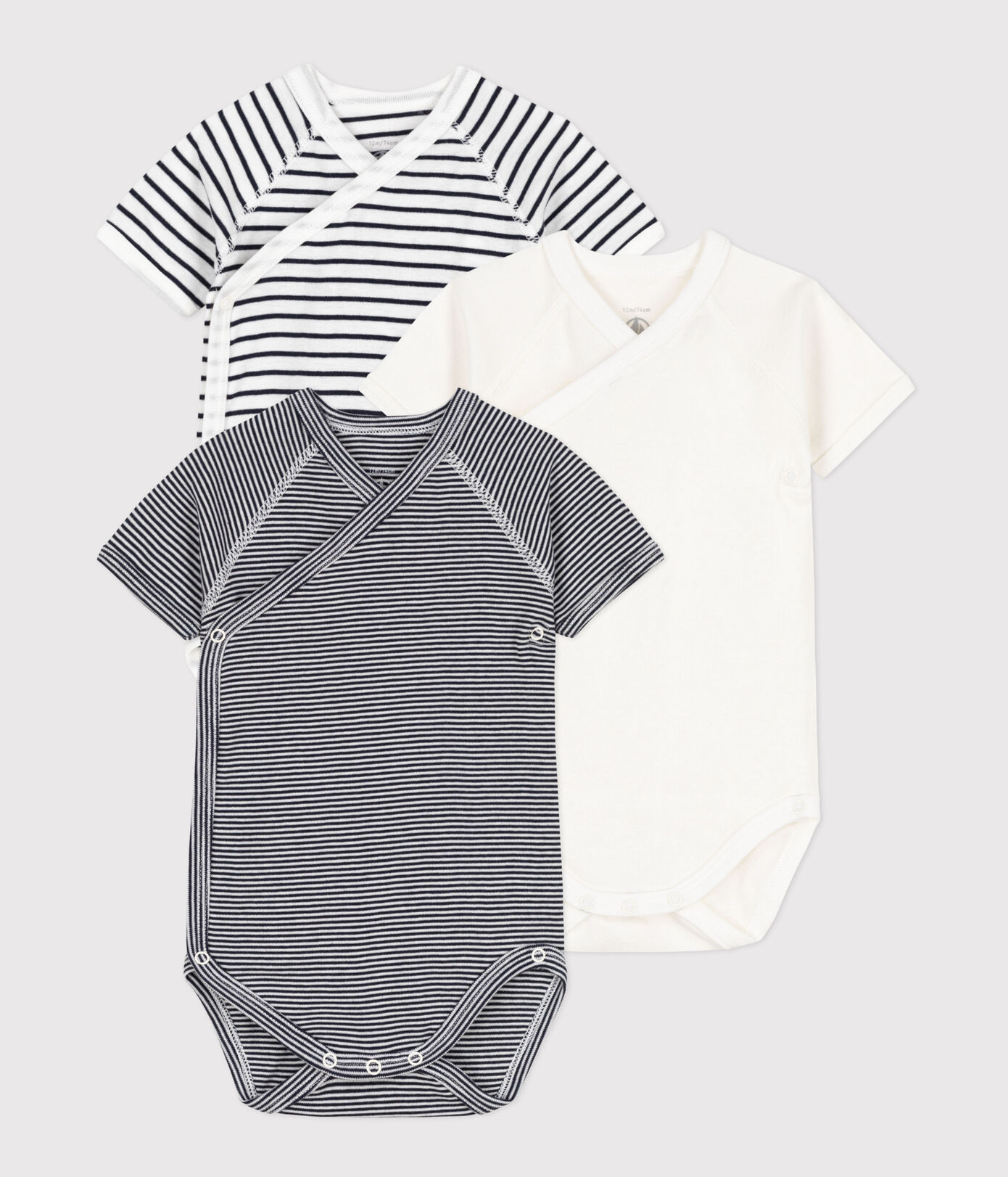 LOT DE 3 BODIES CROISÉS MANCHES COURTES RAYURES BÉBÉ EN COTON