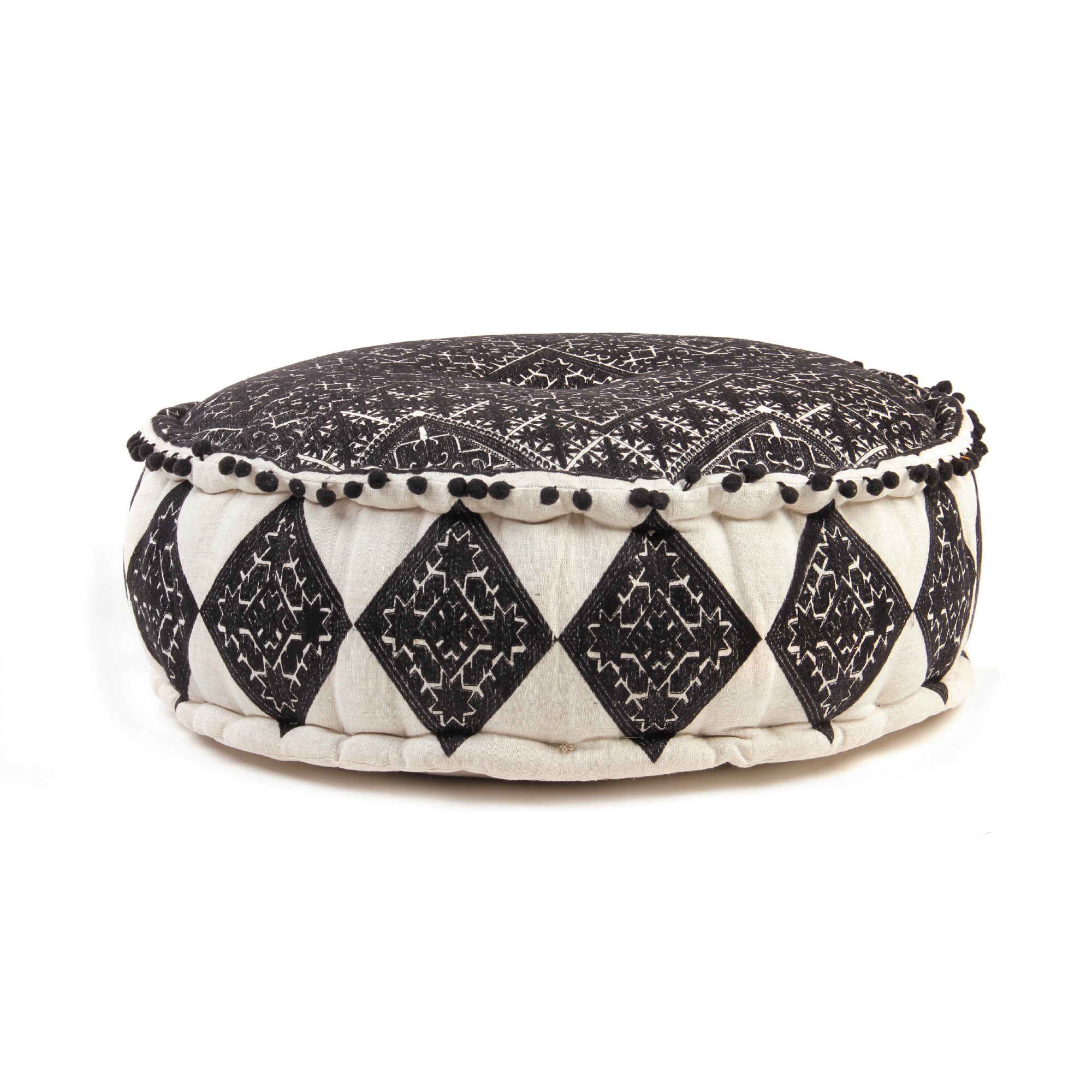 Sitzpouf 'Pooja', schwarz, weiß, Ø 60 cm, H 20 cm von fischer's lagerhaus
