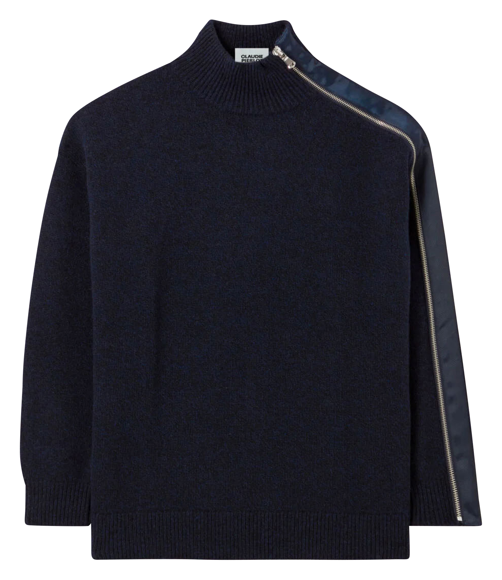 Pull col montant zippé en laine mélangée | Bleu