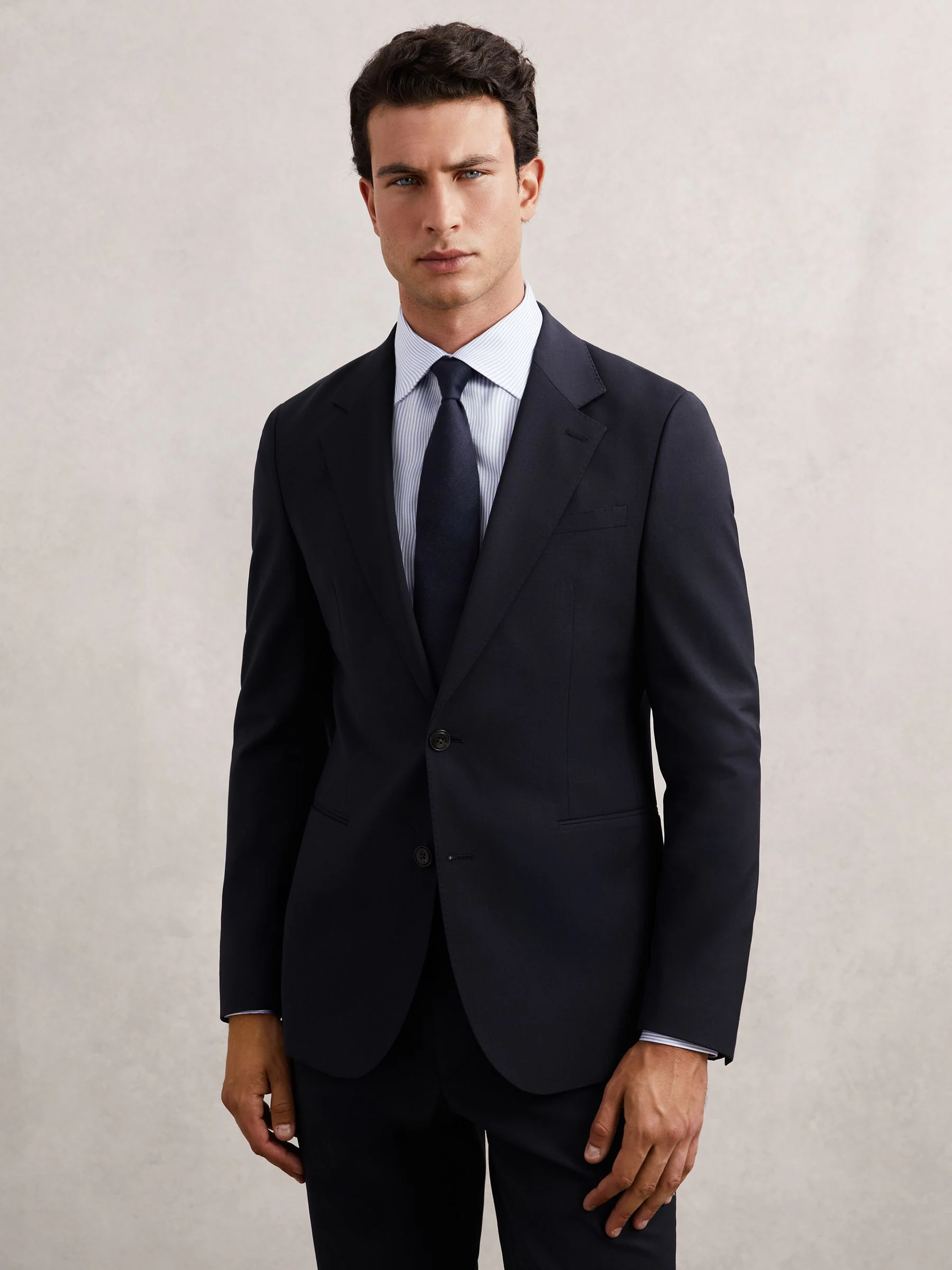 Marineblauw - Reiss Promise Wool-Blend Single-Breasted Suit Blazer Slim-Fit