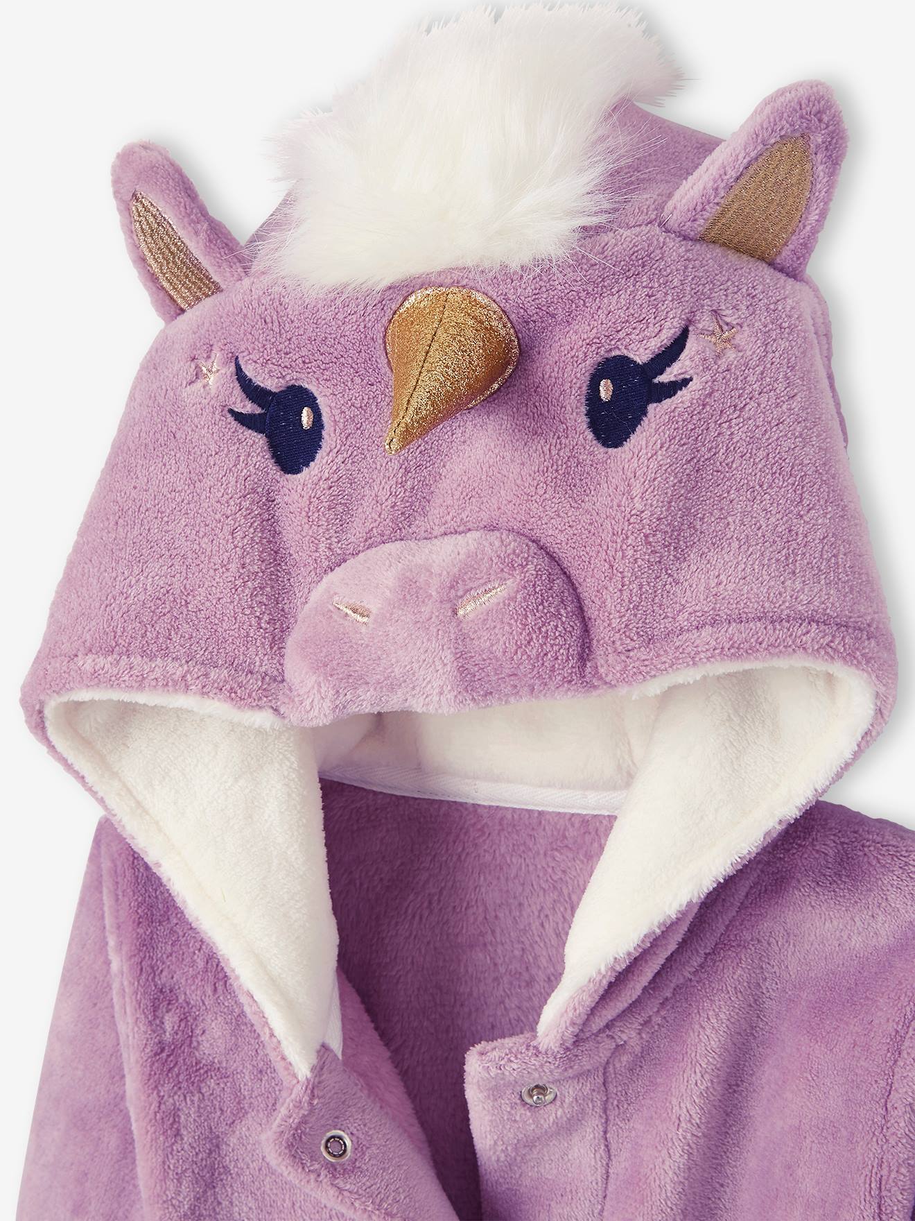 Robe de malha com renda de unicórnio, lilás claro liso com motivos, para meninas