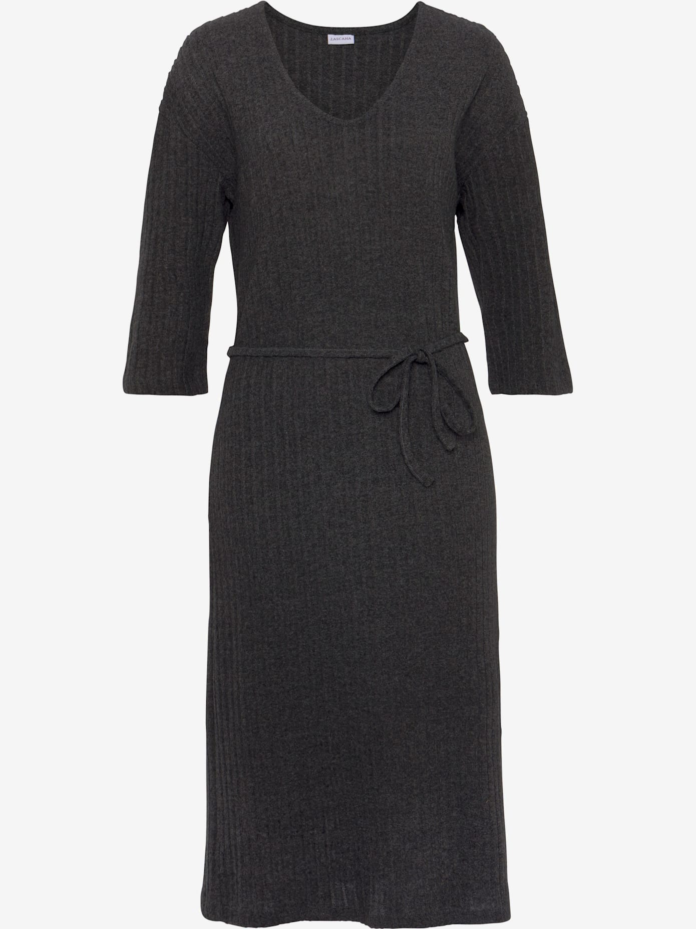 Robe en matière sweat robe longue côtelée avec encolure en v