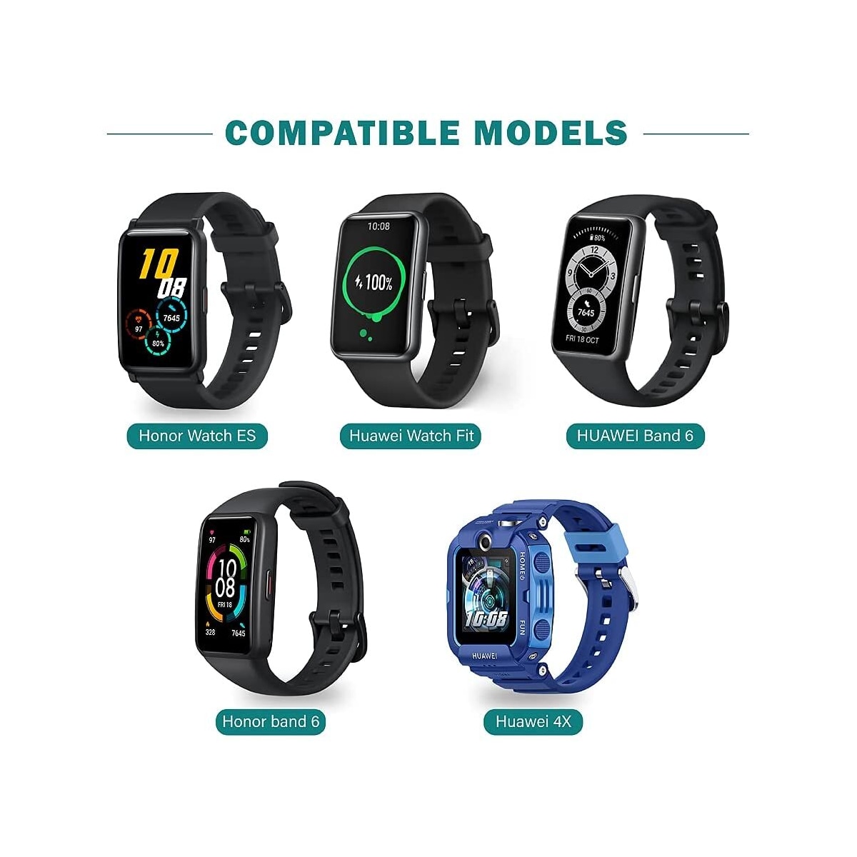 Ladekabel til Huawei Watch Fit / Honor / Band / 4X ABS USB svart