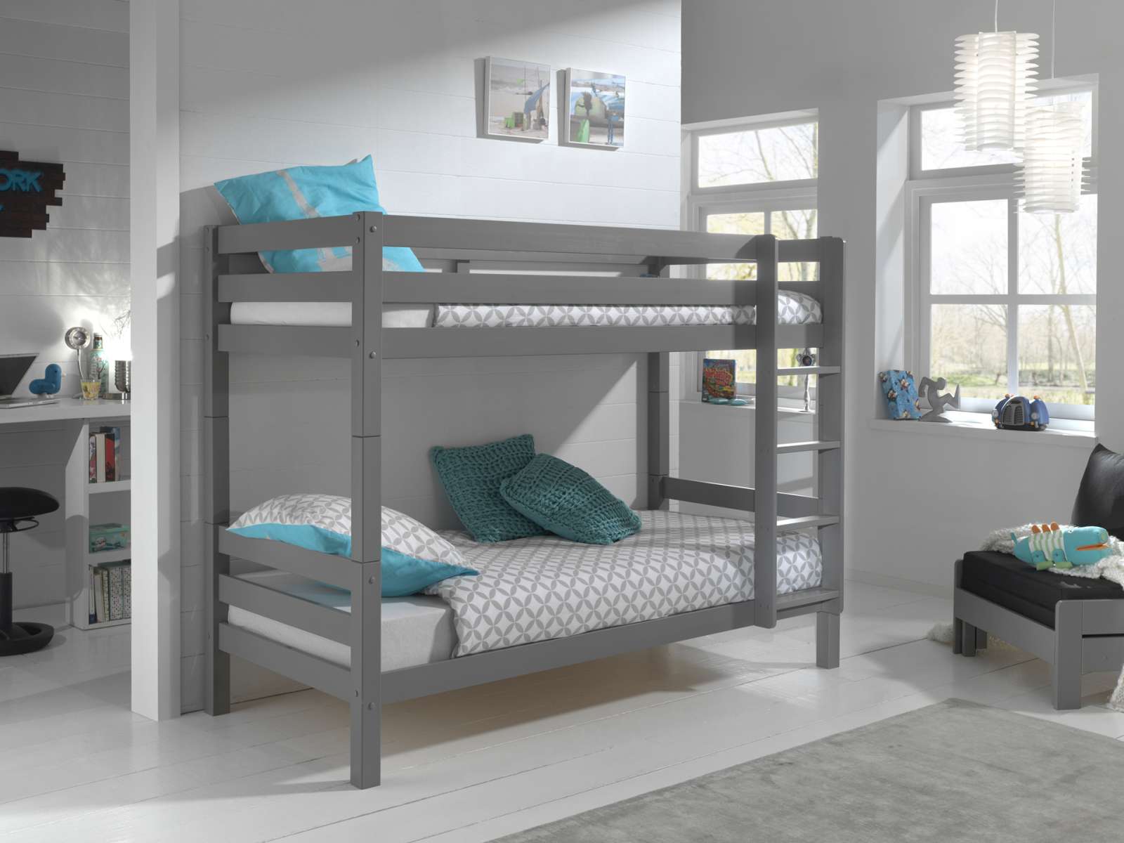 Etagenbett PINO - grau - Kiefer massiv - 161 cm hoch